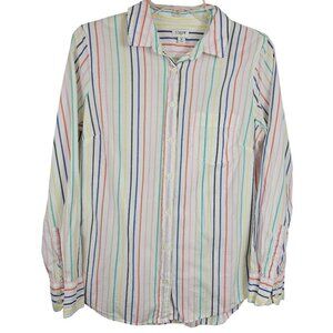 Womens M Vintage Inspired Rainbow Stripe Coastal Cool Normcore J.Crew White Top